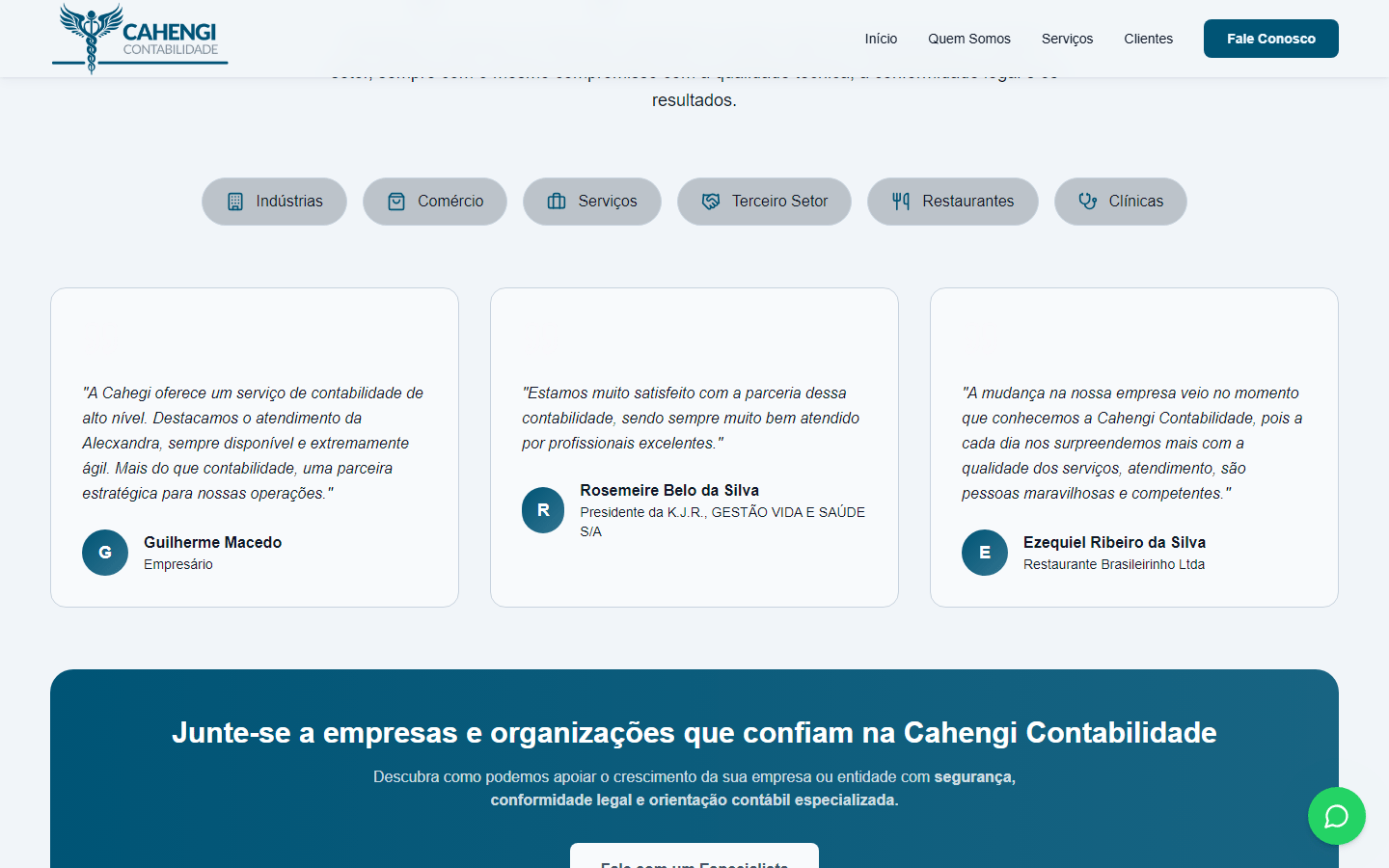 Cahengi Contabilidade, testimonios de clientes